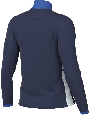 Rückansicht eines dunkelblauen Pullovers mit blauem Kragen und weißem Einsatz. Rückansicht eines dunkelblauen Pullovers mit blauem Kragen und weißem Einsatz.