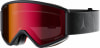 Skibrille mit rotem Spiegellinse und schwarzem Gurt.