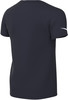 Dunkelblaues T-Shirt mit kurzen Ärmeln und weißem Logo auf dem Ärmel.