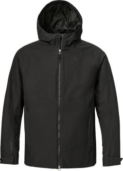 Schwarze Herrenjacke mit Kapuze und Reißverschluss, Logo auf der Brust und Schriftzug Venturi.
