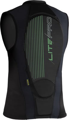 Schwarze Weste mit Rückenprotektor und grünen Streifen LITEPRO. Schwarze Weste mit Rückenprotektor und grünen Streifen LITEPRO.