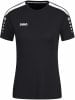 Schwarzes T-Shirt mit kurzen Ärmeln, weißem Schulterstreifen und JAKO-Logo.