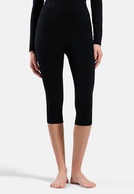 Schwarze Damen-Capri-Leggings mit feinem Muster und langem Arm. Schwarze Damen-Capri-Leggings mit feinem Muster und langem Arm.