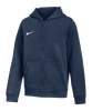 Ein dunkelblauer Kapuzenpullover mit Reißverschluss und Nike-Logo auf der linken Brust.