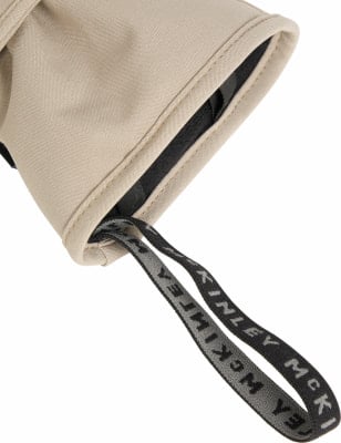 Ein beiger Handschuh mit einem schwarzen McKinley-Logo-Band. Ein beiger Handschuh mit einem schwarzen McKinley-Logo-Band.