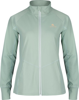 Damen-hellgrüne Jacke mit Reißverschluss und Active Rebel-Logo.