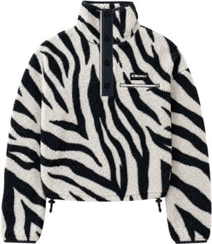 Damen Fleece Crop Pullover mit Zebra-Muster und hohem Kragen.