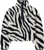 Damen Fleece Crop Pullover mit Zebra-Muster und hohem Kragen.
