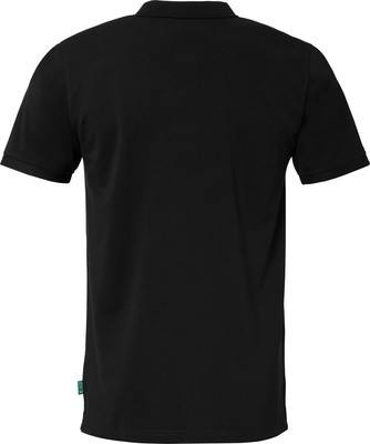 Schwarzes Poloshirt von vorne mit kurzen Ärmeln und Kragen. Schwarzes Poloshirt von vorne mit kurzen Ärmeln und Kragen.