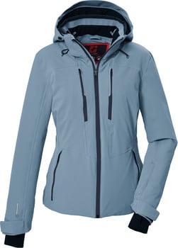 Blaue Herren-Skijacke mit Kapuze und vielen Taschen.