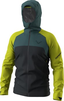 Herrenjacke von Dynafit mit Kapuze in Dunkelblau und Gelb.