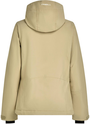 Rückansicht einer beigen Jacke mit O'Neill-Logo auf der Kapuze. Rückansicht einer beigen Jacke mit O'Neill-Logo auf der Kapuze.