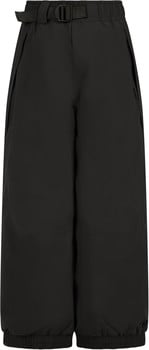 Schwarze weite Hose mit Gürtel und elastischem Bund.