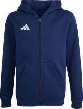 Eine dunkelblaue Herren-Kapuzenjacke mit Adidas-Logo auf der Brust.