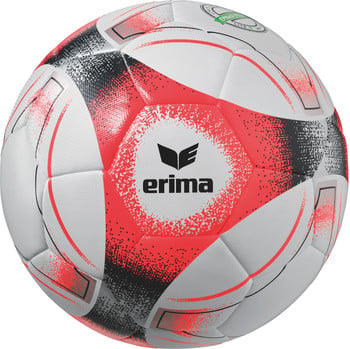 Erima Fußball mit roten und schwarzen Mustern auf weißem Grund.