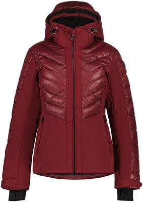 Rote Damen-Skijacke mit gesteppter Vorderseite und Kapuze. Rote Damen-Skijacke mit gesteppter Vorderseite und Kapuze.
