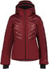 Rote Damen-Skijacke mit gesteppter Vorderseite und Kapuze.