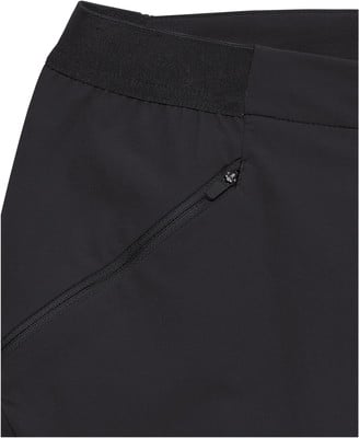 Detail eines schwarzen Stoffes mit elastischem Bund und Reißverschlusstasche. Detail eines schwarzen Stoffes mit elastischem Bund und Reißverschlusstasche.