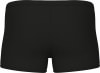 Schwarze Herren-Badeshorts mit kurzen Beinen, von hinten gezeigt.