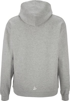 Grauer Kapuzenpullover mit kleinem weißem Logo im unteren Bereich. Grauer Kapuzenpullover mit kleinem weißem Logo im unteren Bereich.