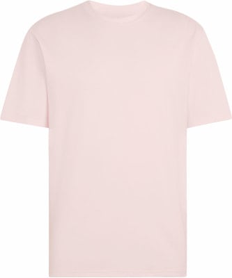 Ein rosafarbenes T-Shirt mit kurzen Ärmeln und Rundhalsausschnitt.