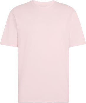 Ein rosafarbenes T-Shirt mit kurzen Ärmeln und Rundhalsausschnitt.