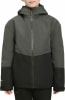 Kinderjacke mit durchgehendem Reißverschluss und Kapuze in zweifarbigem Design.