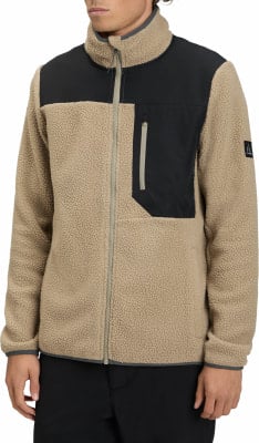 Herren-Fleecejacke in Beige mit schwarzen Einsätzen und Reißverschluss. Herren-Fleecejacke in Beige mit schwarzen Einsätzen und Reißverschluss.