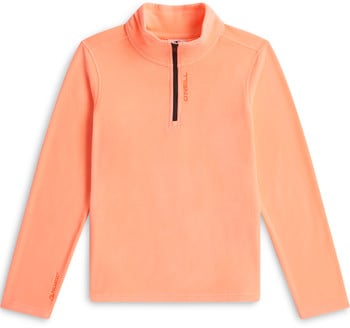 Orangefarbener O'Neill Fleecepullover mit kurzem Reißverschluss und Polartec-Logo.