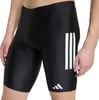 Schwarze Adidas-Herrenshorts mit weißen Streifen und Logo.