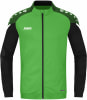 Grüne Jacke mit schwarzen Ärmeln und JAKO-Logo auf der Brust.