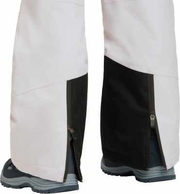 Weiße Hose mit schwarzen Einsätzen und Beinreißverschlüssen.