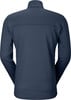 Rückansicht einer dunkelblauen Langarmjacke mit texturierter Oberfläche.