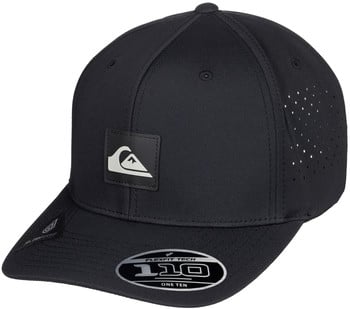 Schwarze Quiksilver Kappe mit Logo und perforierten Seiten.
