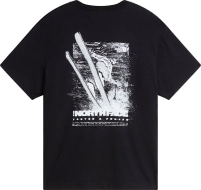 Schwarzes T-Shirt mit Skifahrer-Print und The North Face Logo. Schwarzes T-Shirt mit Skifahrer-Print und The North Face Logo.