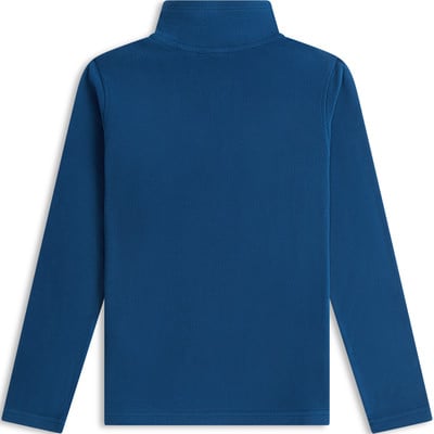 Blauer Fleece-Pullover mit langen Ärmeln und hohem Kragen. Blauer Fleece-Pullover mit langen Ärmeln und hohem Kragen.