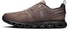 Brauner On-Laufschuh mit schwarzer Sohle und OC-Logo.