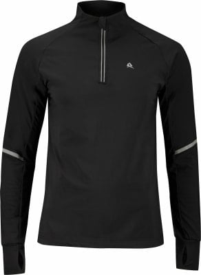 Schwarzes Laufshirt für Herren mit Reißverschluss und Reflexionsdetails. Schwarzes Laufshirt für Herren mit Reißverschluss und Reflexionsdetails.