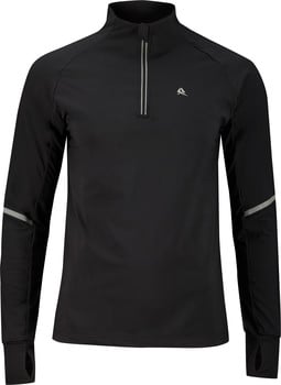 Schwarzes Laufshirt für Herren mit Reißverschluss und Reflexionsdetails.