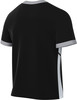 Schwarzes Sport-T-Shirt mit grauem Besatz und Mesh-Einsatz auf der Rückseite.