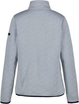 Rückansicht einer Damenjacke mit blau-weißem Rautenmuster. Rückansicht einer Damenjacke mit blau-weißem Rautenmuster.
