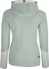 Grüner Damen-Hoodie mit Kapuze und Logo auf dem Rücken.
