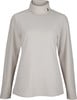 Damen-Rollkragenpullover in Beige mit feinem Muster und Detail am Kragen.