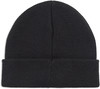 Eine schwarze Strickmütze mit Umschlag, von vorne gezeigt.