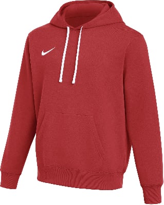 Roter Kapuzenpullover mit weißem Kordelzug, Nike-Logo auf der Brust. Roter Kapuzenpullover mit weißem Kordelzug, Nike-Logo auf der Brust.