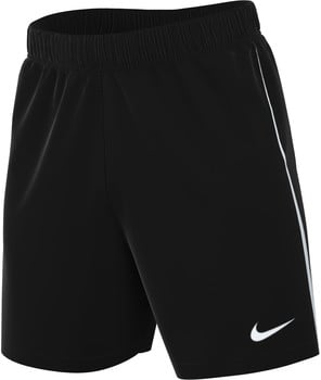 Schwarze Nike Sporthose mit weißem Logo und Streifen.