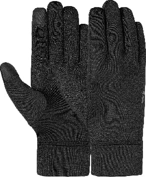 Schwarze Handschuhe mit Touchscreen-Funktion und Logo.