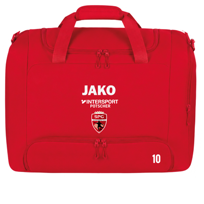 Rote Sporttasche mit JAKO Logo und der Zahl 10.