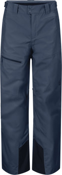 Marineblaue Outdoorhose mit Reißverschlusstasche und dunkleren Säumen.