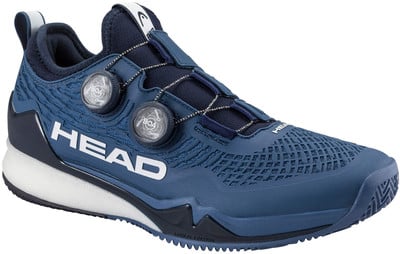 Blauer HEAD Tennisschuh mit BOA-System und weißem Logo.